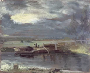 Barges on the Stour with Dedham Church in the Distance